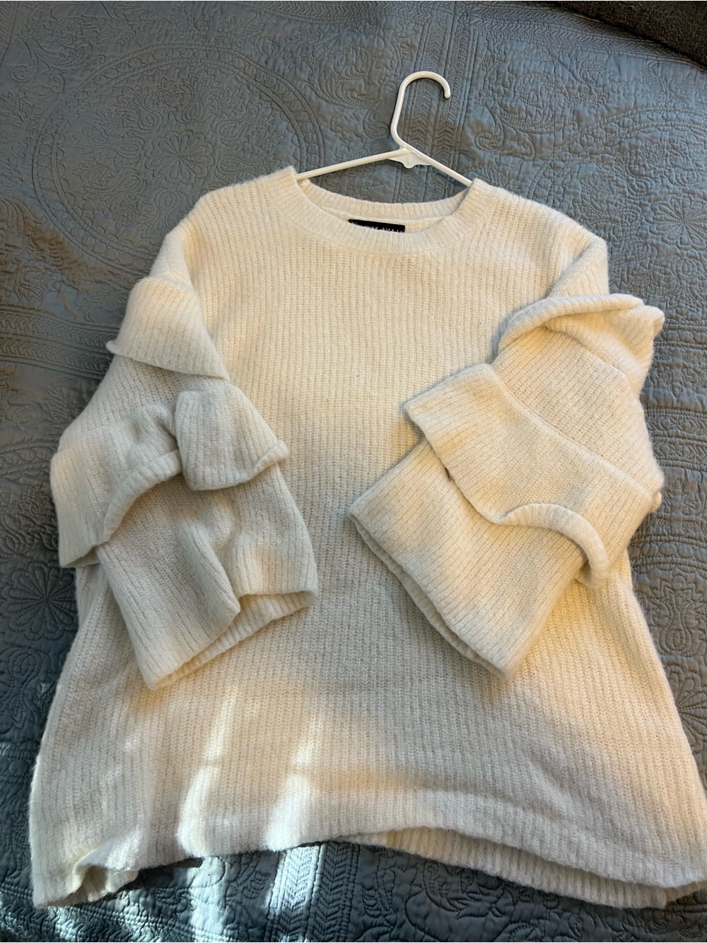 Lane Bryant Cream Ruffle-Sleeve Crewneck Sweater